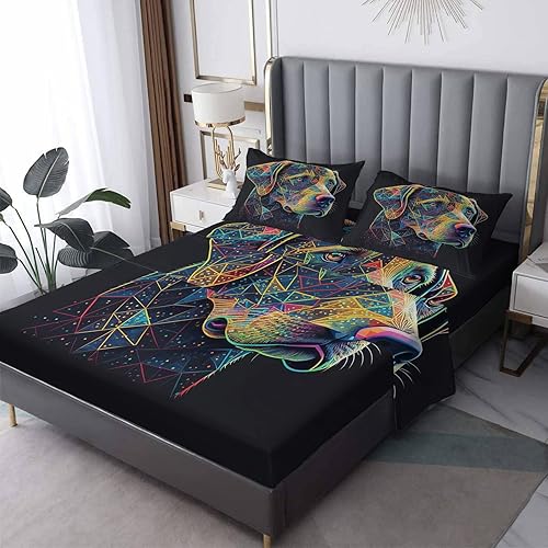 Labrador Sábanas tamaño Queen, sábanas para perro, sábanas y fundas de almohada estampadas de 4 piezas, sábana bajera ajustable de microfibra suave