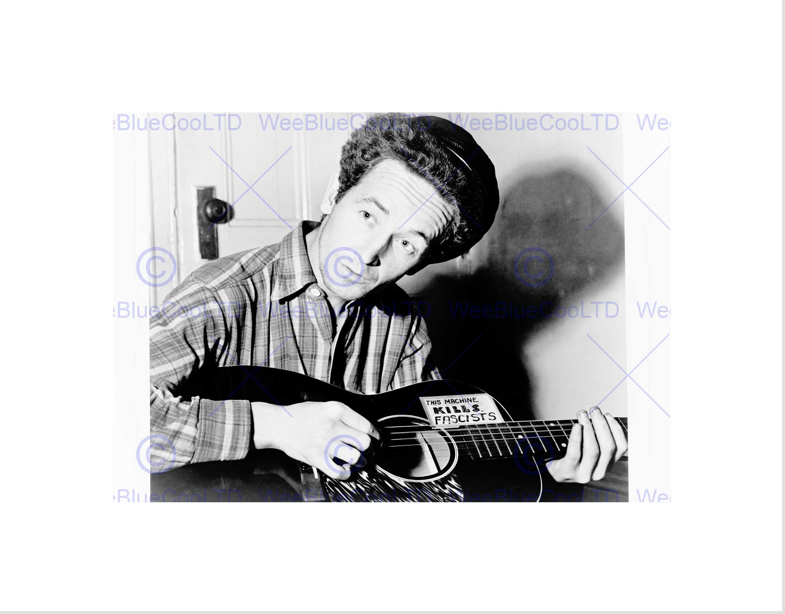 Wee Blue Coo Music Photo Portrait Woodie Guthrie Machine Kill Fascist Wall Art Print