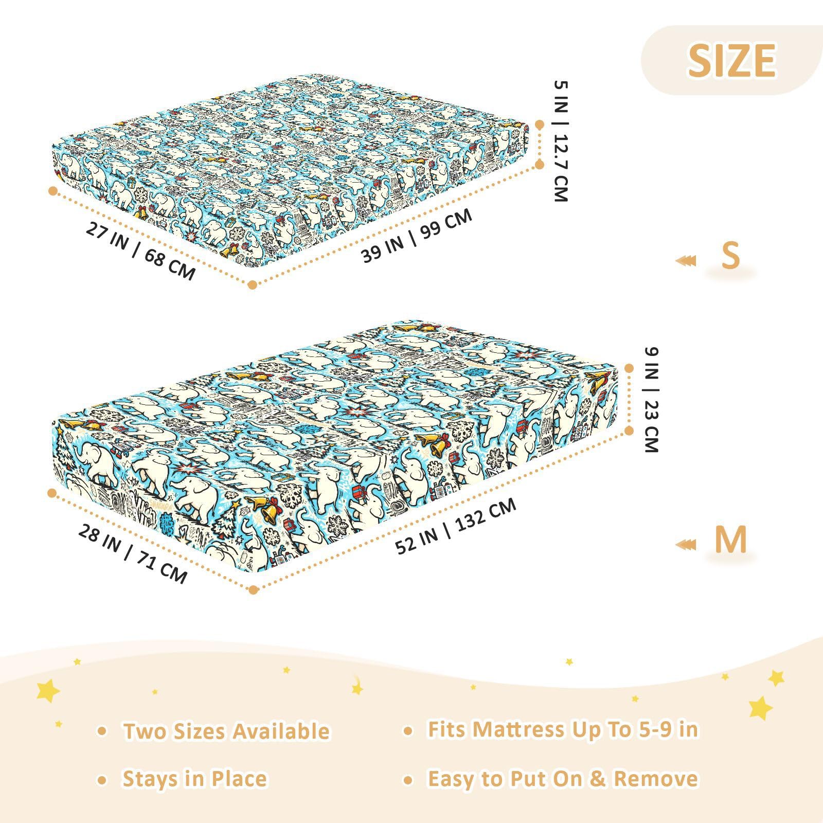 Sábanas de algodón para cuna de bebé, niños y niñas, diseño de elefantes blancos, color azul y negro, ropa de cama suave para guardería, 1 paquete de sabanas para cuna