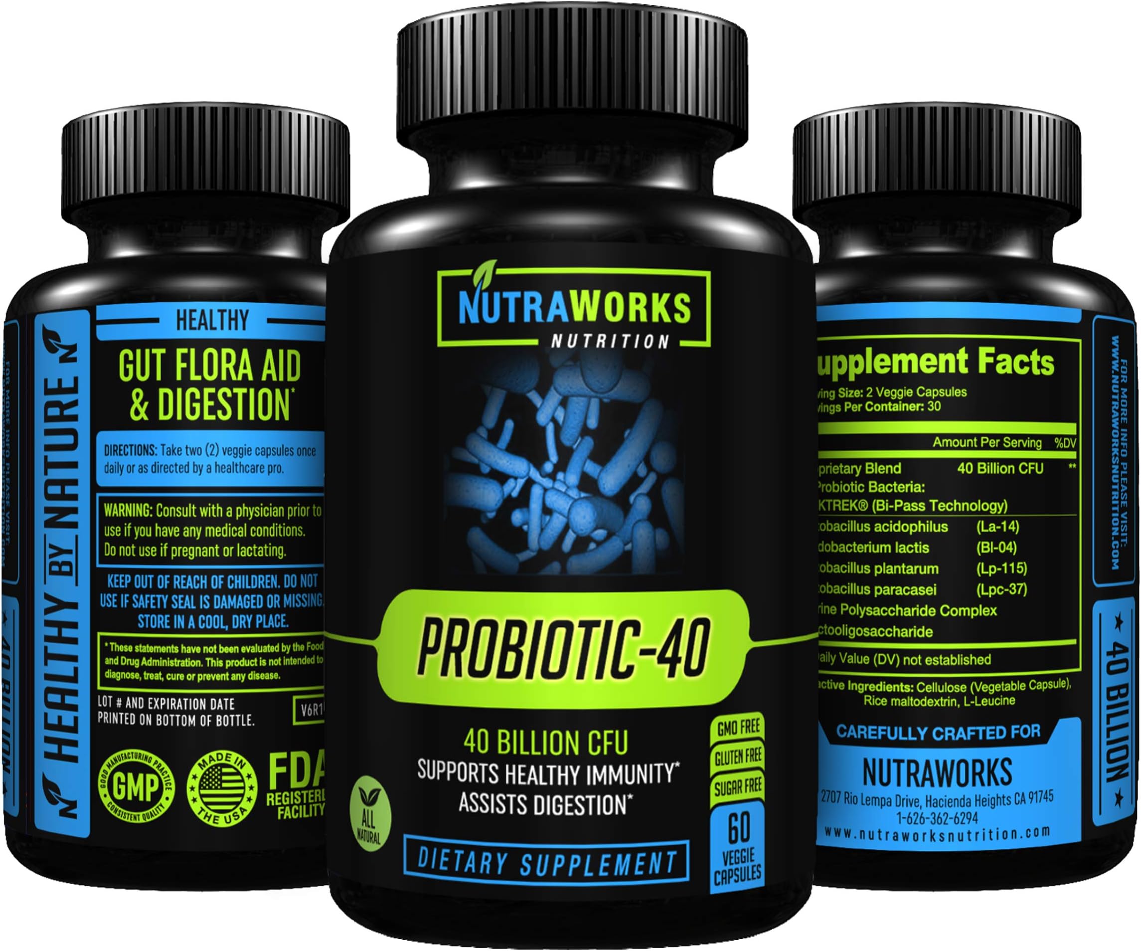 Premium Probiotic 40 Billion CFU - Super Strength Probiotics Supplement to Assist Digestion & Promote Healthy Immune System for Men and Women. Non-GMO, Gluten & Sugar Free - 60 Veggie Capsules