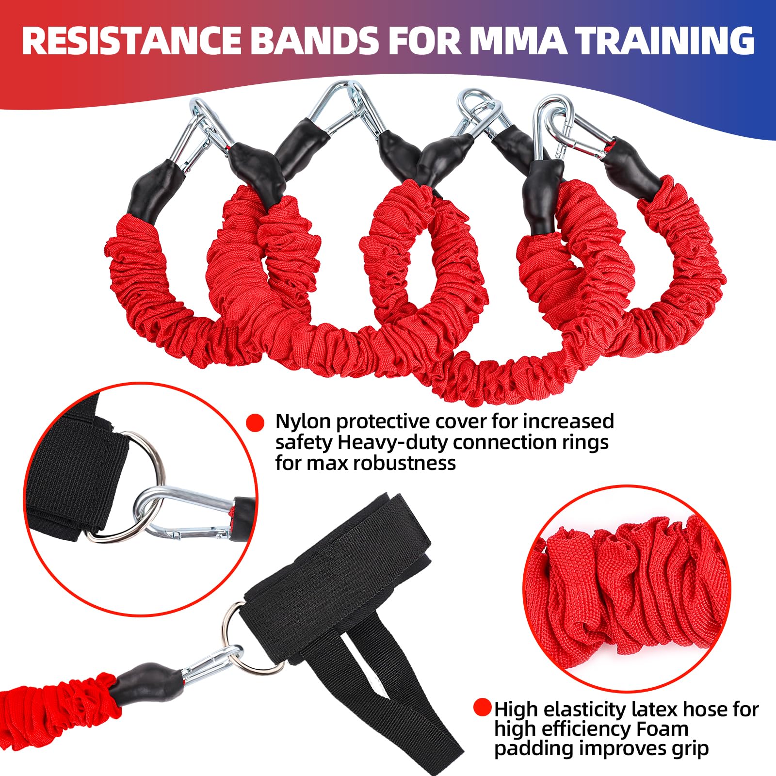 Boxing Resistance Bands Set for Boxing MMA Martial Arts Training Equipment, 150lbs Exercise Bands with Cuffs & Belt, Workout Band for Resistance Training Enhance Explosive Power/Speed/Agility
