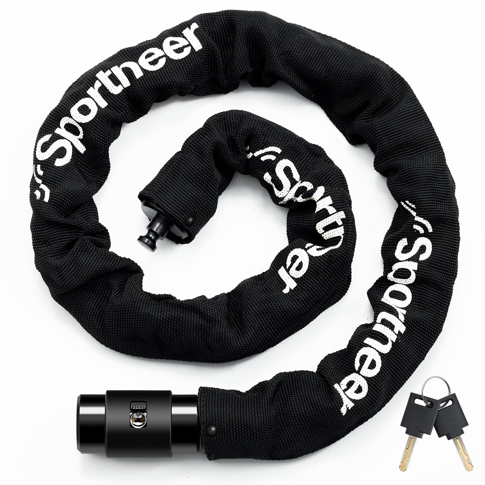 SportneerBike Lock Chain 3.2 FT 0.32' 8mm Thicker Heavy Duty Anti-Theft Anti-Cut Uncuttable High Security Bicycle Chain Lock Bike Lock Portable Strong with Keys for Scooter, Mountain Bike, Motorbike