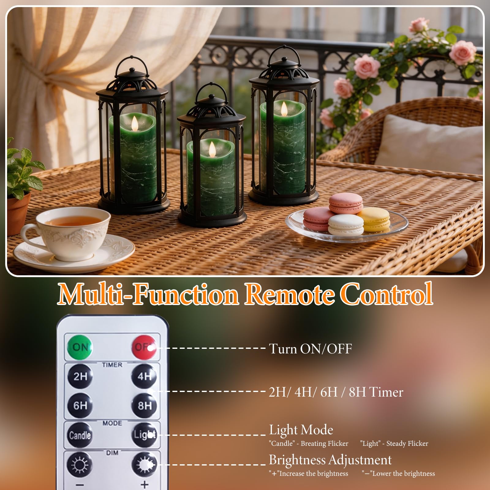 Candele LED Ricaricabili [3 pezzi] Candele a Pilastro Elettriche a LED Senza Fiamma, Tremolanti con Timer Remoto, Candele LED per Matrimonio Festa Halloween Natale Decorazione Della Verde