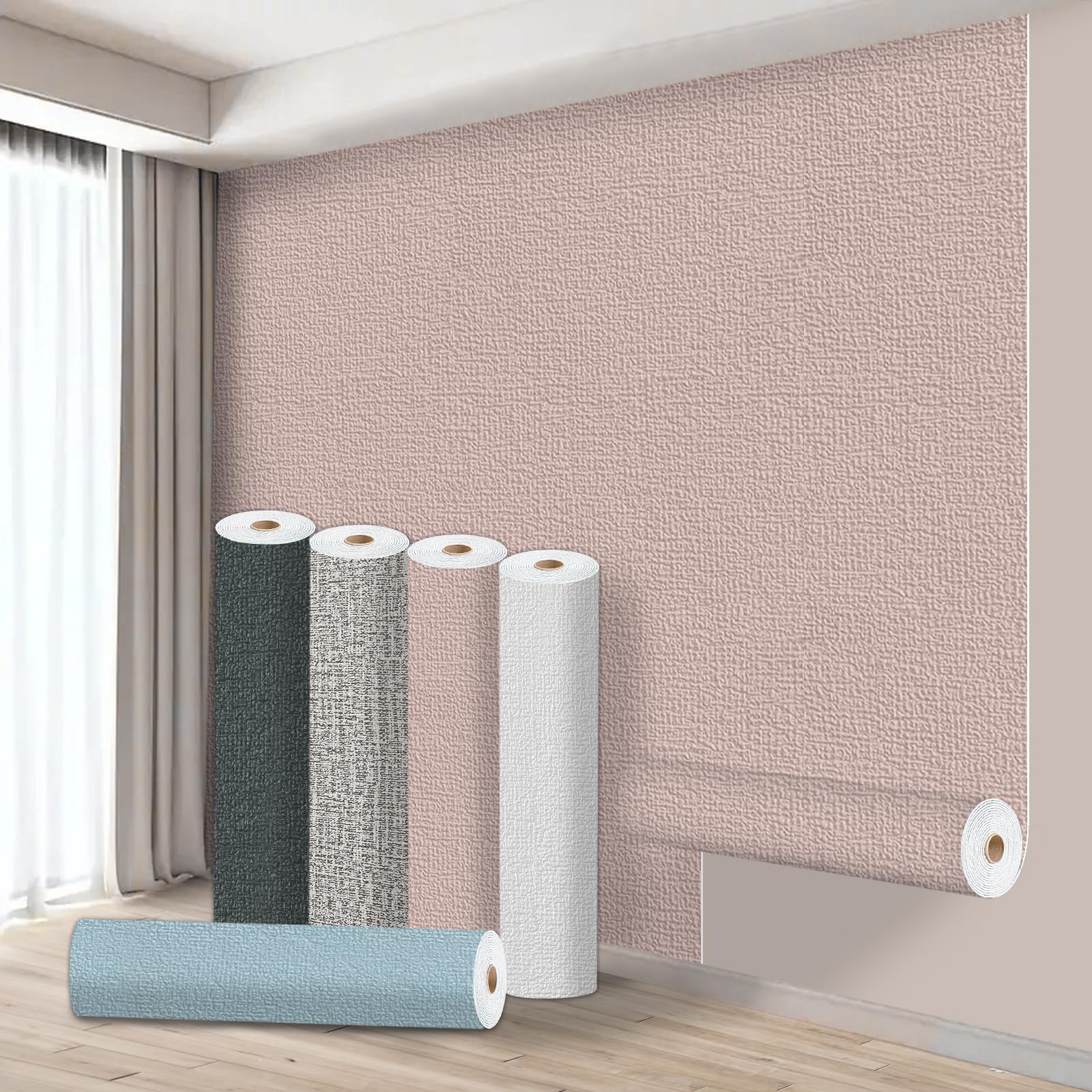 Takezuaa 3 Roll Self Adhesive Thermal Insulation Wallpaper 3mm Thick Peel and Stick Wallpaper for Walls Ceilings - Pink Textured Waterproof Damp Proof Wallpapers for Bad Cold Walls 50cm x 2.8m — image 1
