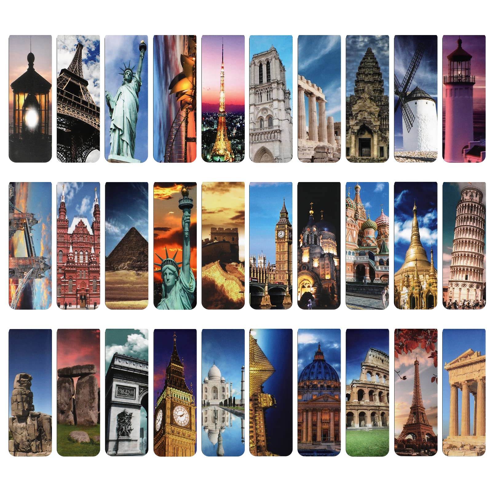 MWOOT 30 Piezas Edificios Famosos Marcadores de Libro Magnéticos,Magnetic Bookmarks Set,Marcapáginas Clip de Página para Estudiantes lectura(2x6cm,30 Estilos)