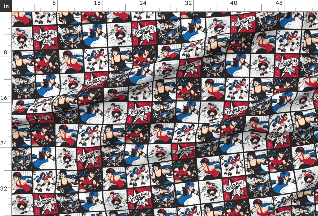 Spoonflower Fabric - Girls Rock Roller Skating Comic Skates Printed on Minky Fabric by The Yard - Sewing Baby Blankets Quilt Backing Plush