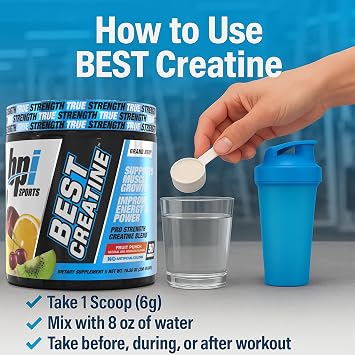BPI Sports Best Creatine - Creatine Monohydrate Powder for Men & Women, Himalayan Salt - Strength, Pump, Endurance, Muscle Growth, Muscle Definition - No Bloat Fruit Punch 50 servings 10.58 oz