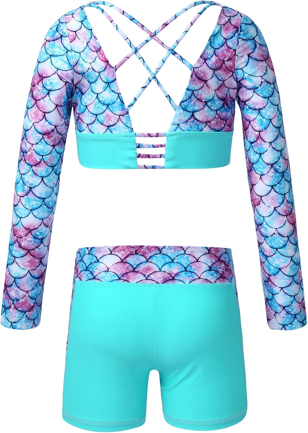Hansber Kids Girls 2 Piece Swimsuit Long Sleeve Rash Guard Swimwear Sets Athletic Bathing Suit