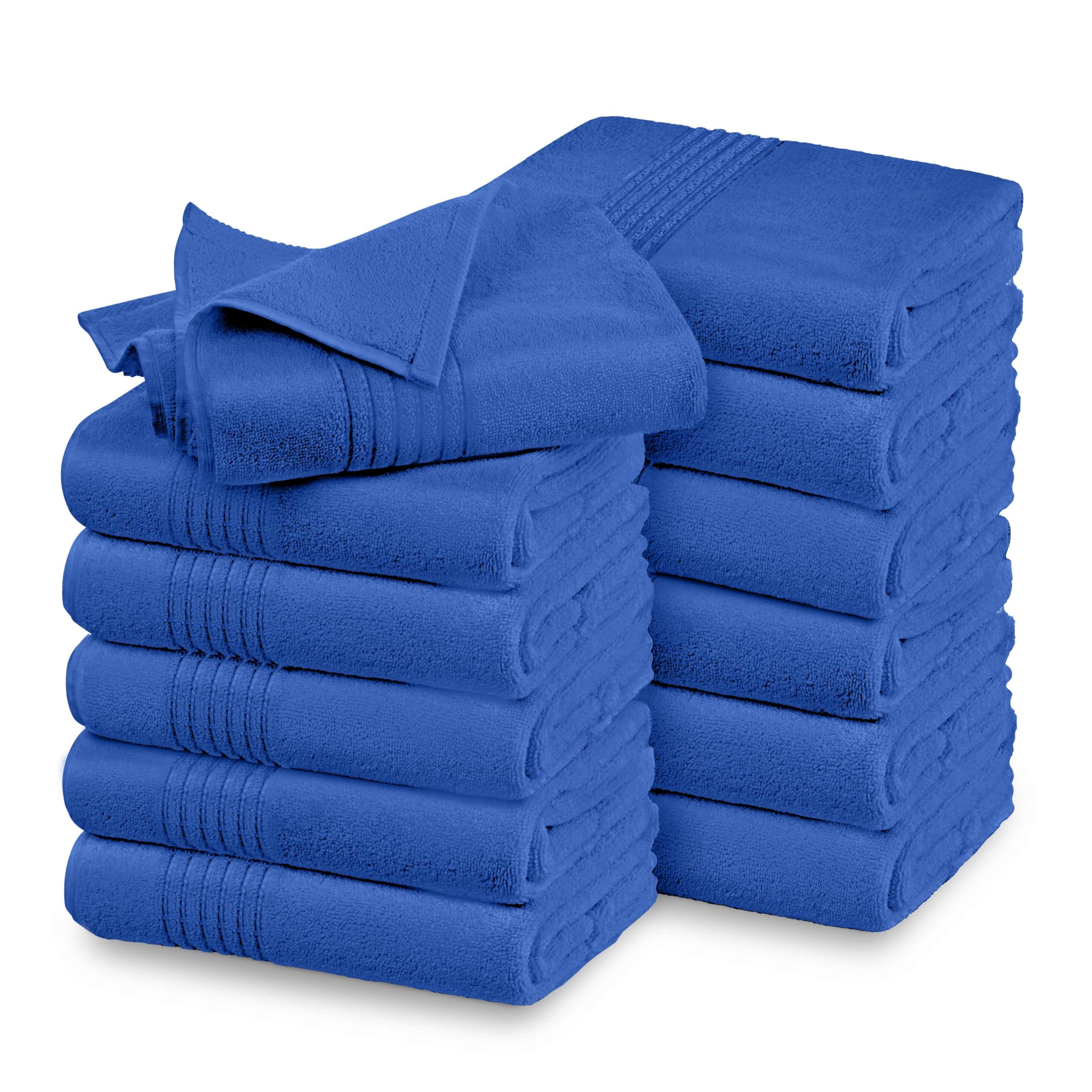 GC GAVENO CAVAILIA 100% Egyptian Cotton Washcloths For Face Gym Kitchen Shaving Towel - Face Clothes Pack of 12 Blue Quick Drying Hotel Quality Striped Towels 30x30 cm