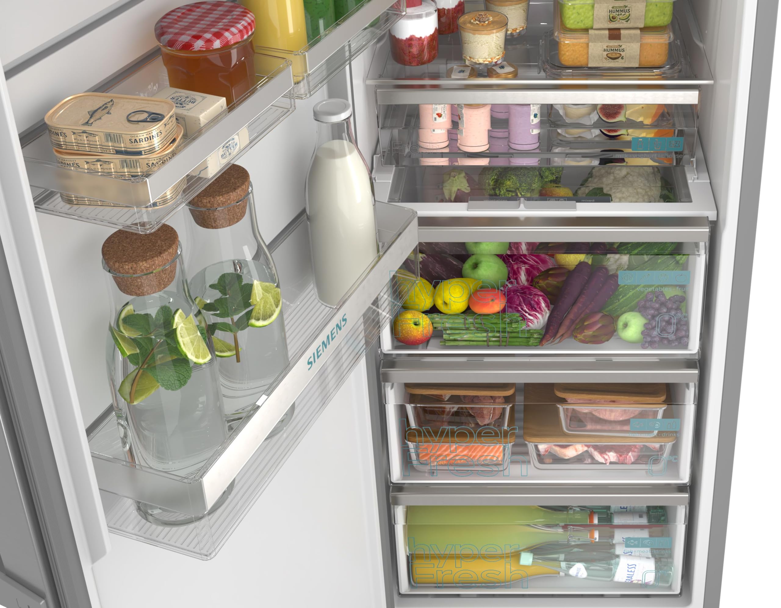 Siemens iQ300 Freistehender XXL Kühlschrank 186,2 x 59,5 cm, KS36NVICG, 402 L Kühlen, Total noFrost, hyperFresh 0°C Schubladen, LED-Beleuchtung, Metall-Rückwand, antiFingerprint Edelstahl