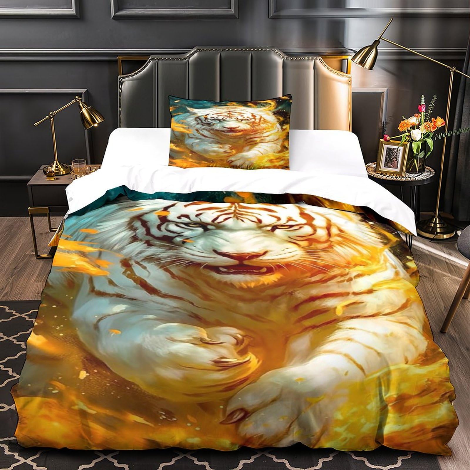 Ensemble de literie 3D tigre 135x200 cm le cadeau parfait pour chambre de garçon ou fille