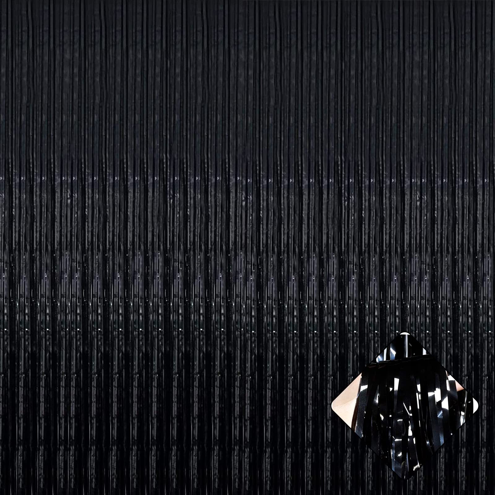 4 Pack 3.2Ft x 8.2Ft Black Foil Fringe Curtain Backdrop, Metallic Tinsel Foil Fringe Streamers Curtains Background for Photo Booth, Birthday, Wedding,