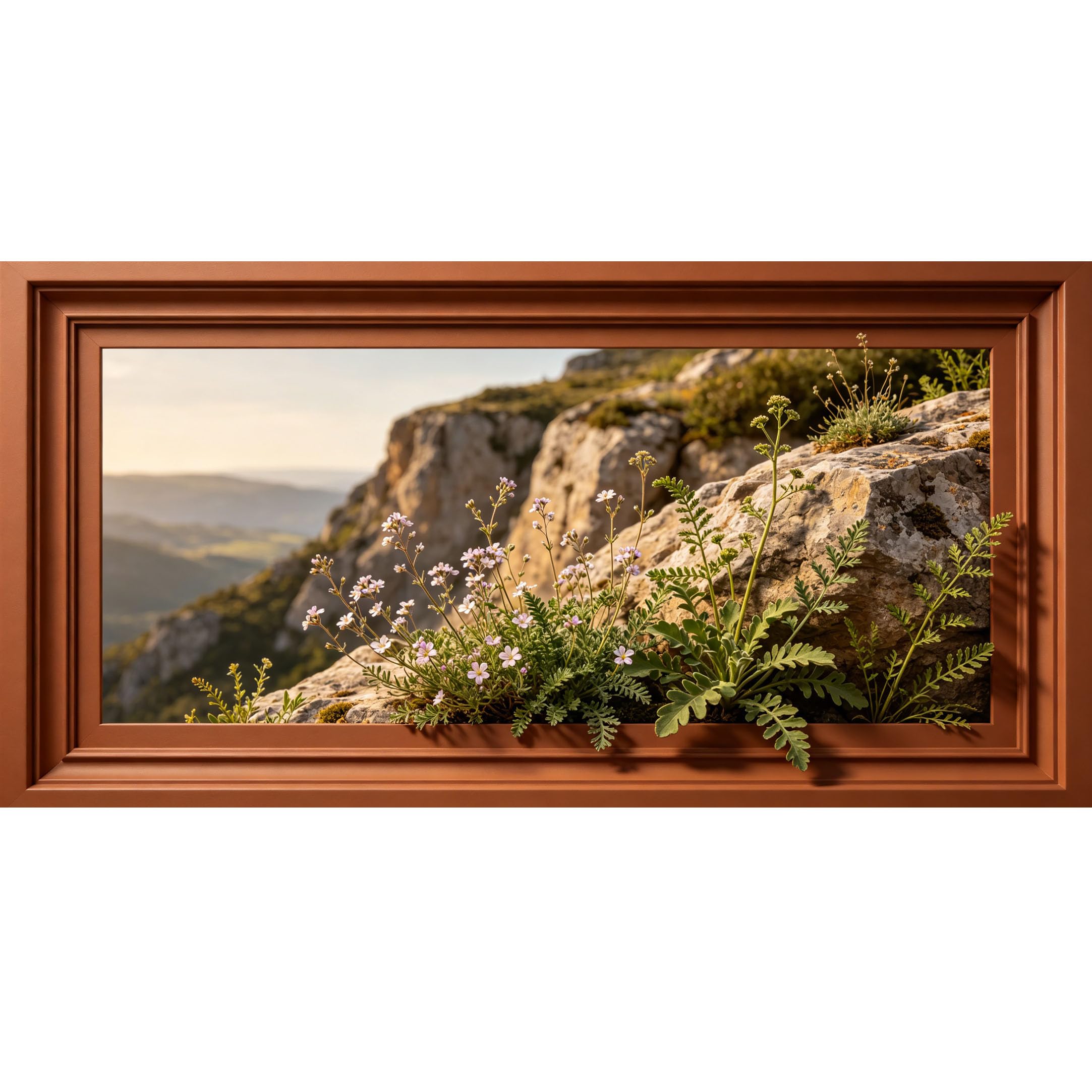 Agglomerix 3D Framed Wall Art Mountain Peak Flora Stone Botanical Landscape Large Size SelfAdhesive Removable Wall Decor Prints Artwork for Living Room Bedroom Office