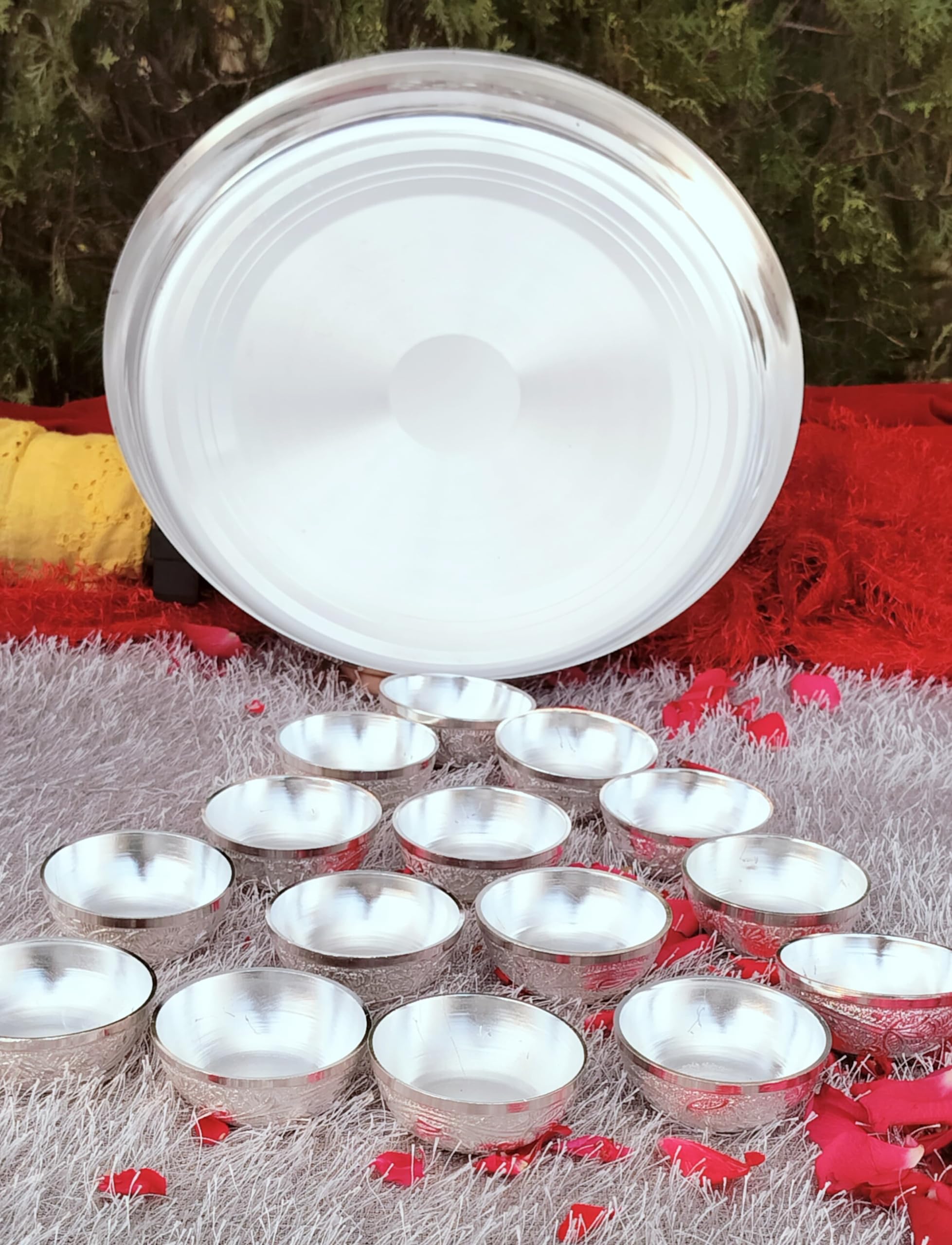 indiancraftsbykanika German Silver bhog/Sweets Thali Pooja Set for Housewarming/Diwali, 150224q