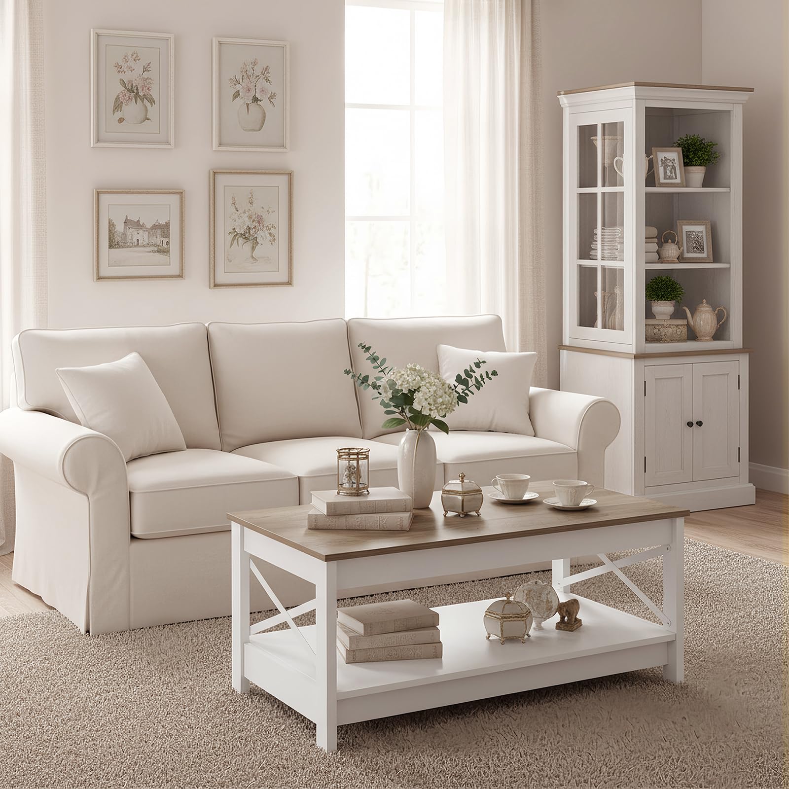 buybyroom - Mesa de salón, mesa de centro de estilo rústico, mesa de salón con espacio de almacenamiento para dormitorio, salón, entrada, mesa de centro vintage