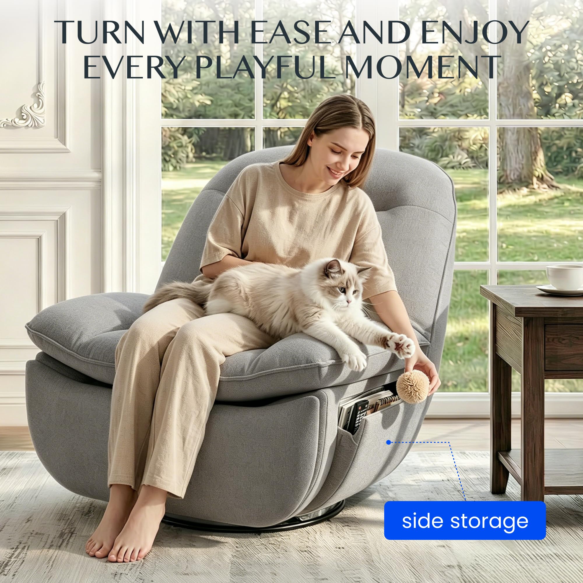 FLEXISPOT XC6 Sillón Relax, Sófa Giratorio con Función Balancín, Sillon TV con Respaldo Ajustable, Silla Reclinable para Dormitorio, Salón y Cine en Casa (Gris Claro)