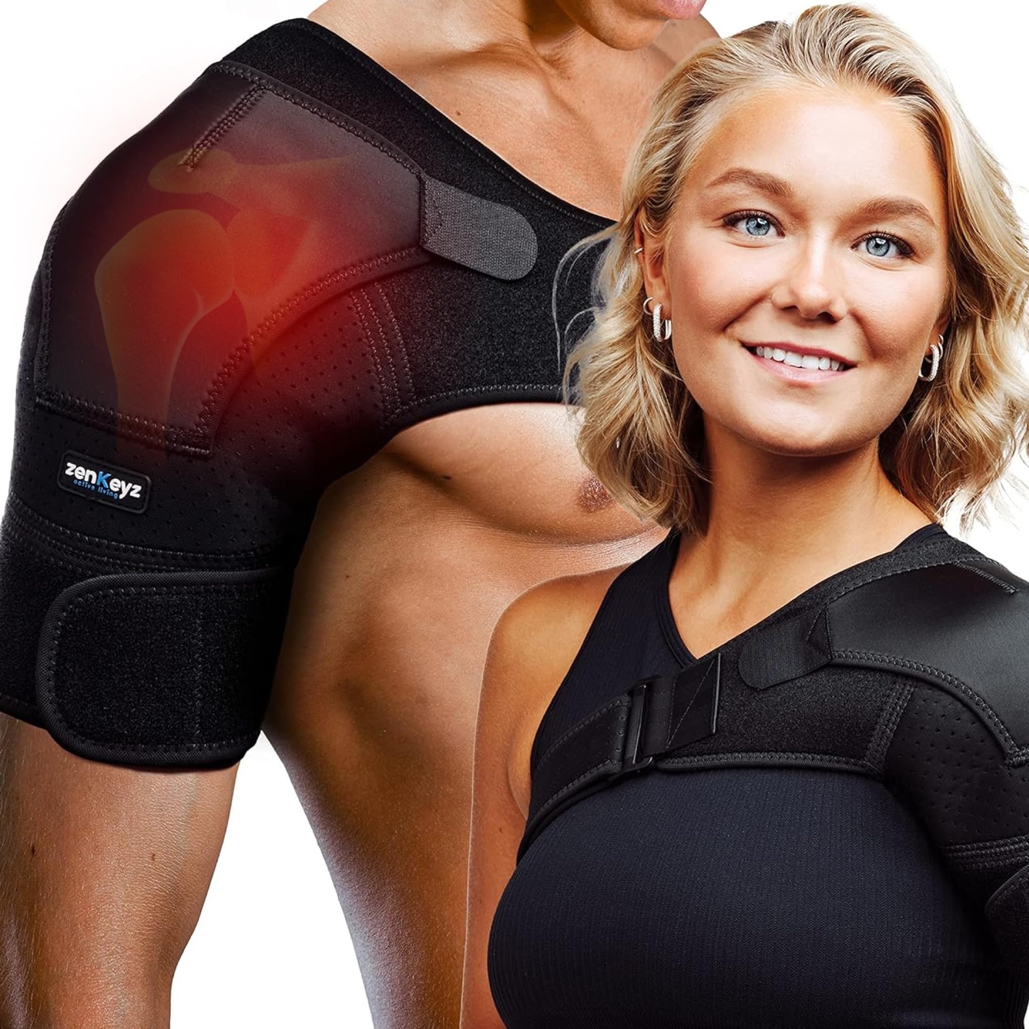 ZENKEYZShoulder Brace for Men Women - for Torn Rotator Cuff Support,Tendonitis, Dislocation, Bursitis, Neoprene Oversize Shoulder Compression Sleeve Wrap (Black, 2XL)