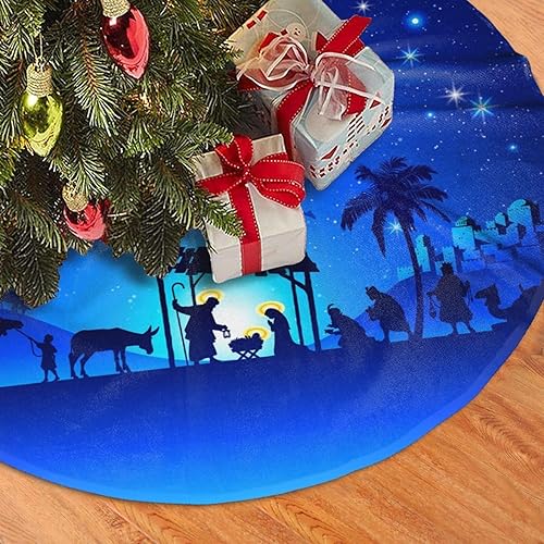 Miniatura 2 de Belén cristiano de 48 pulgadas, falda para árbol de Navidad, tapete para árbol de Navidad, fiesta de Navidad para decoración de Año Nuevo