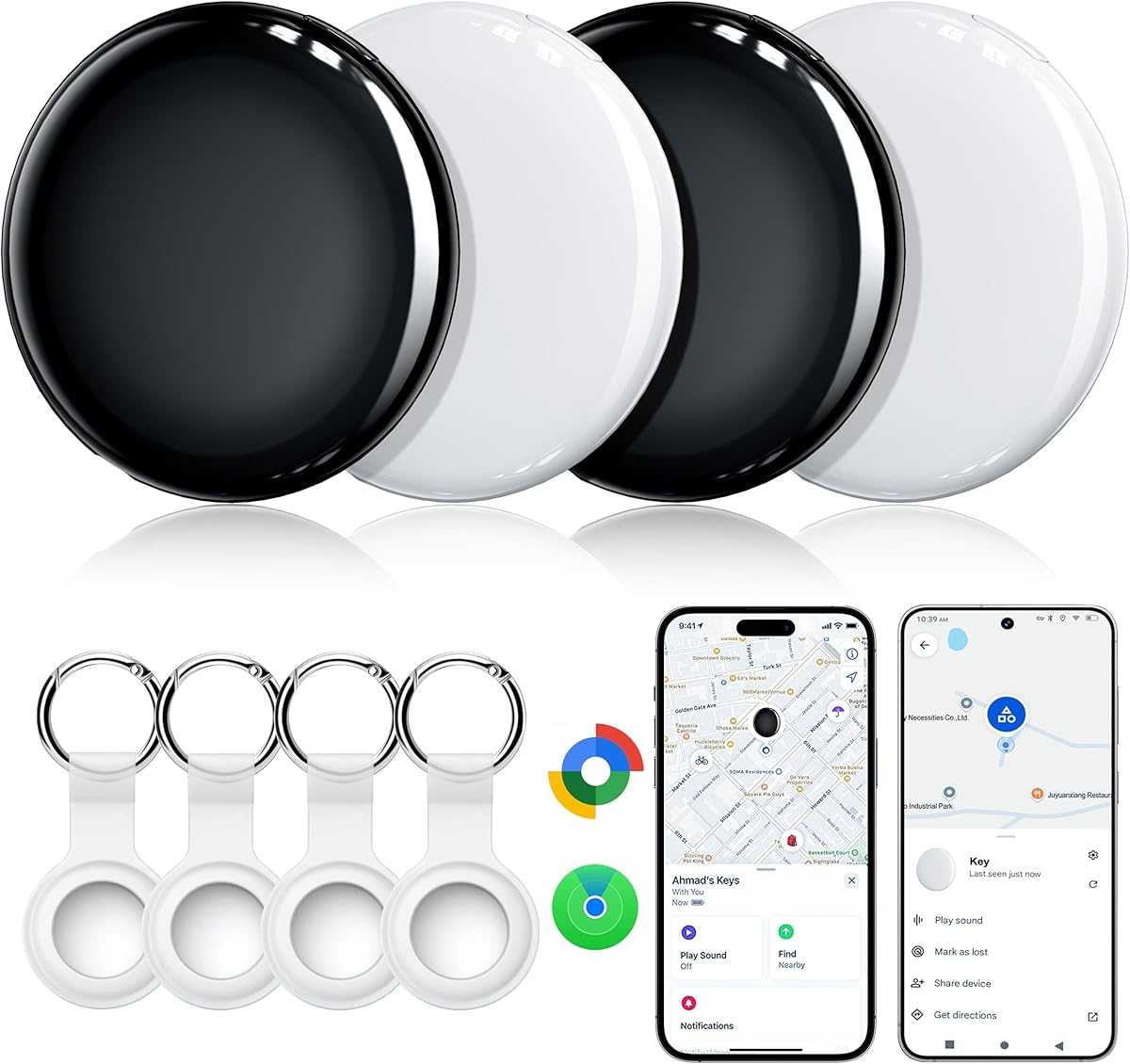 Air Tracker Tags-4 Pack, Dual System Smart Tag Compatible with Apple Find My & Google's Find Hub, Ultra-Light iOS & Android Bluetooth Tracking Key Finder Item Locator for Wallets, Luggage, Backpack