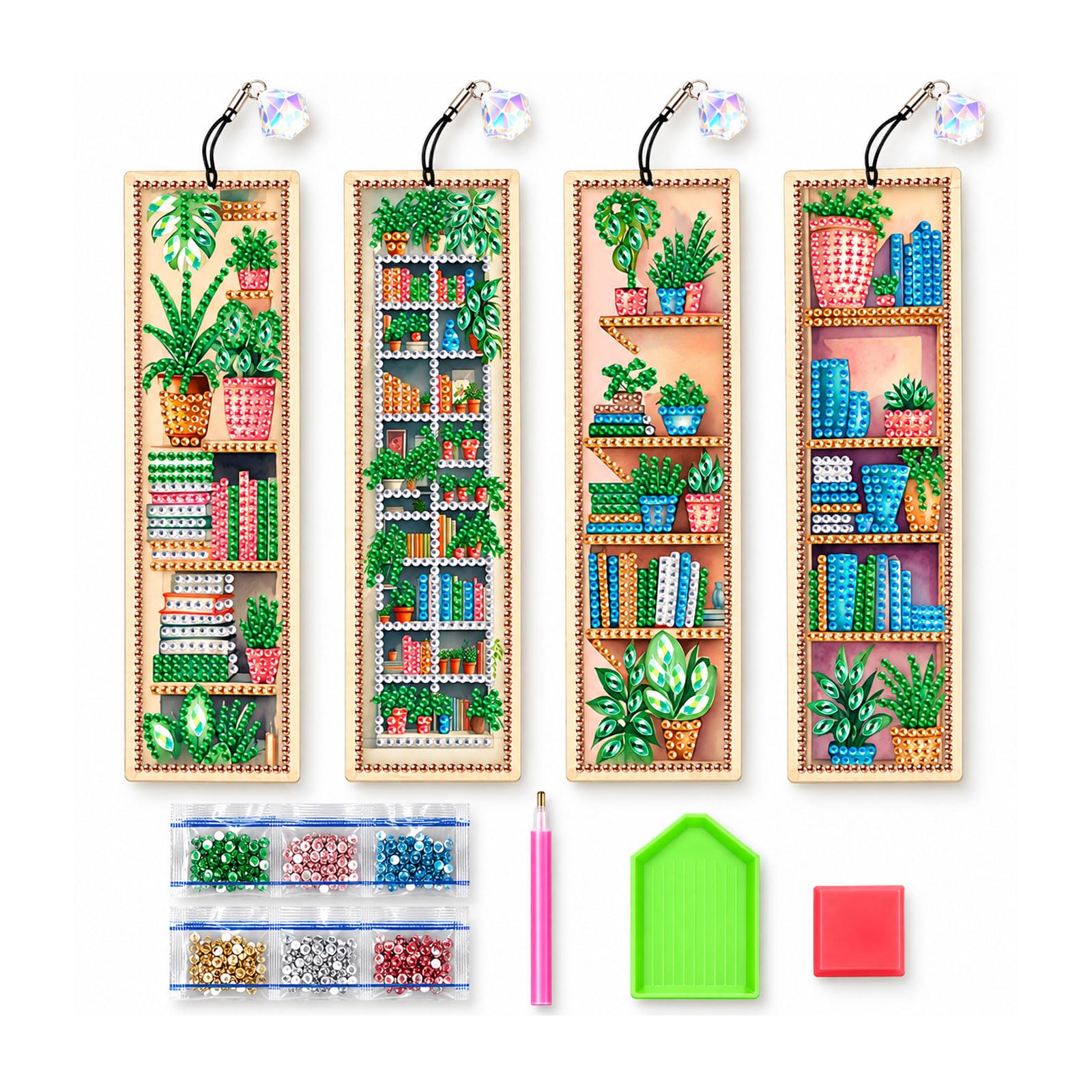Higijapuf 4 Pcs Diamond Art Bookmarks DIY Craft Kit for Adults