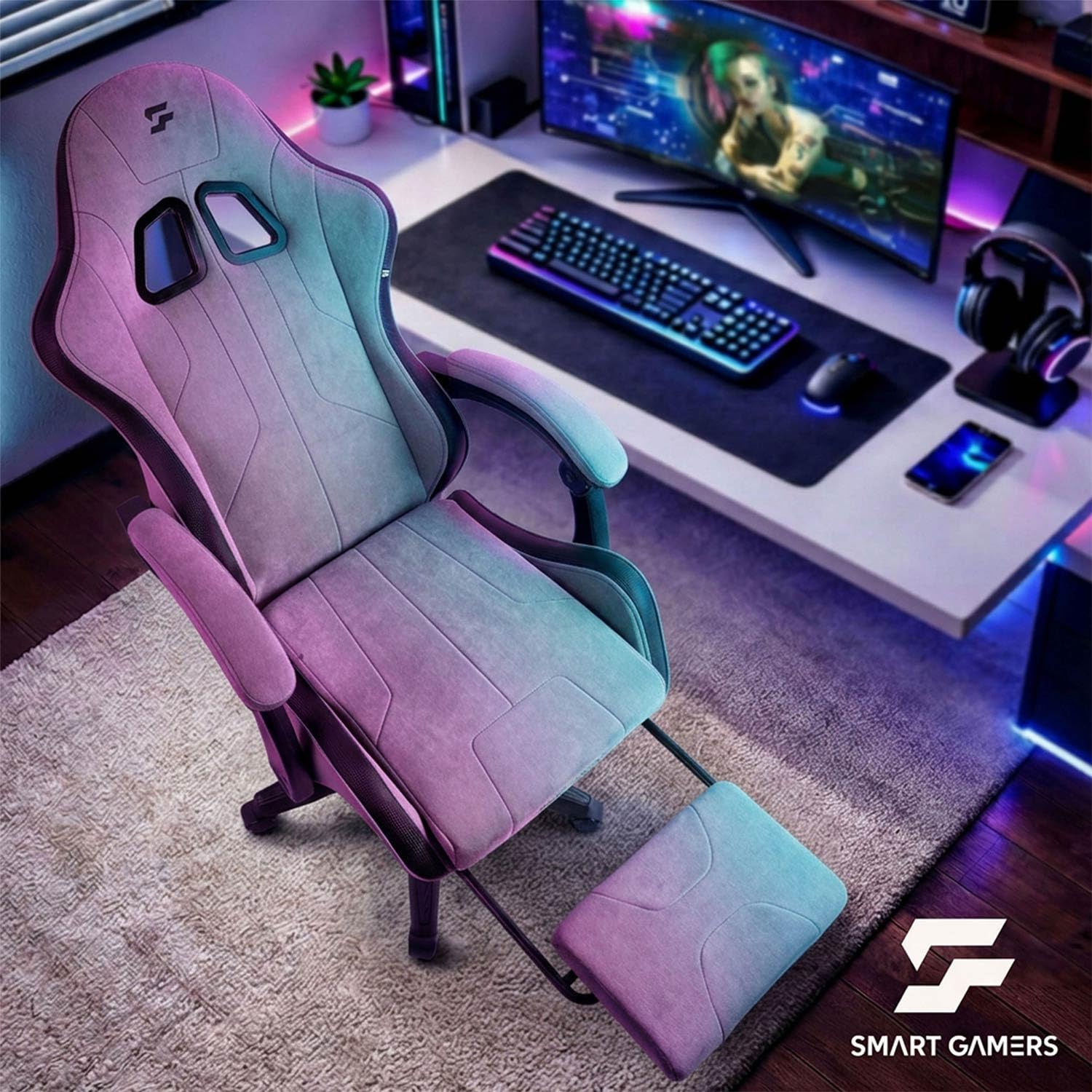 Fotel Gamingowy z Podnóżkiem, Regulacją i Oparciem 140° Czarny | Lokar Ergonomiczny Fotel dla Gracza do 120 kg, Blokada Kąta Kółka 360° Profilowany Zagłówek, Setup Gamingowy Home Office