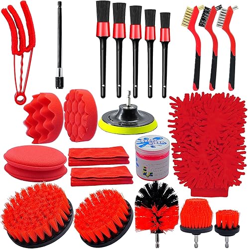 Kit de 24 cepillos de lavado de automóvil, kit de limpieza de cepillo para detalles de automóvil, cepillo de neumáticos de rueda de automóvil,