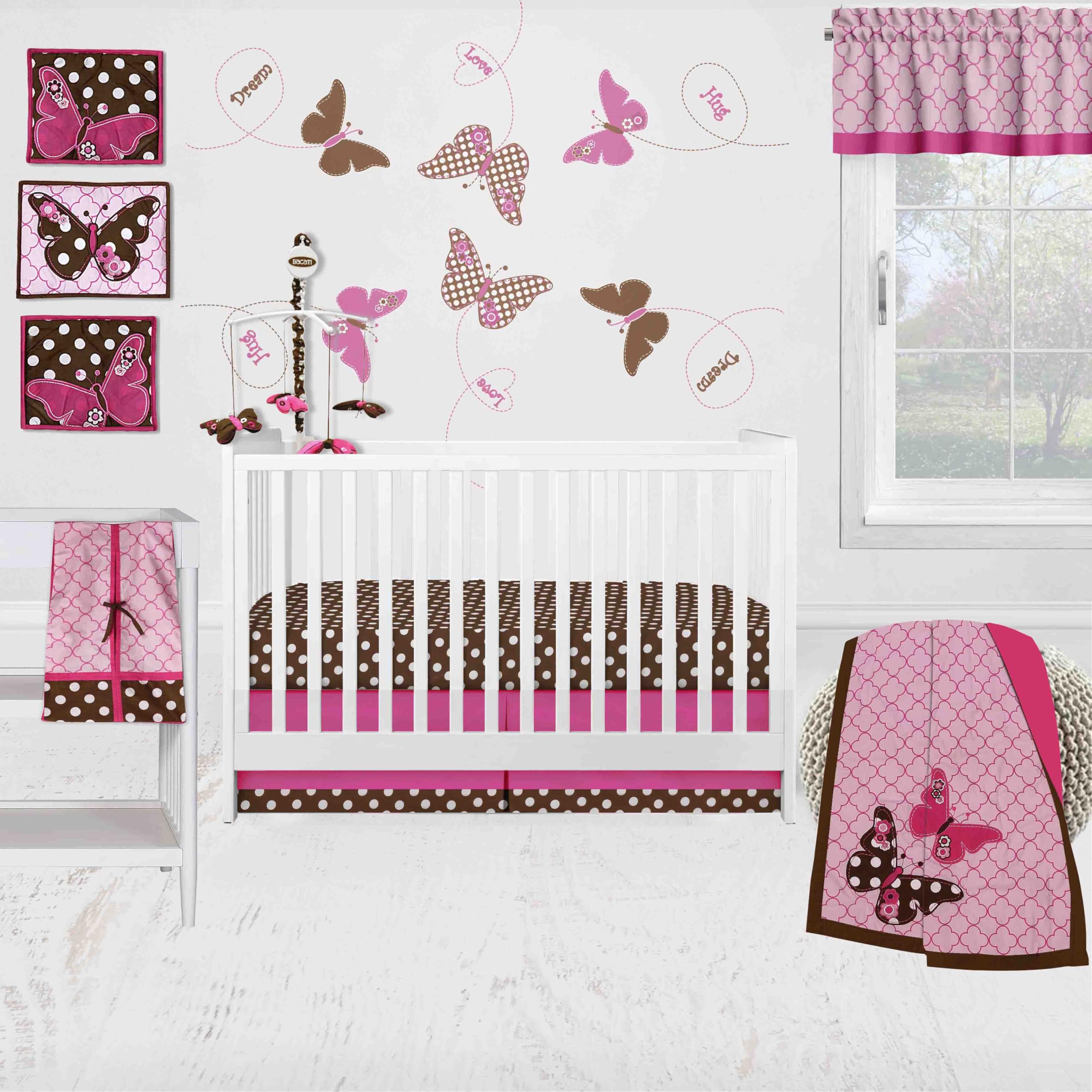 Bacati - Butterfly Pink Chocolate 10 pc Crib Bedding Set with 2 Crib Fitted Sheets