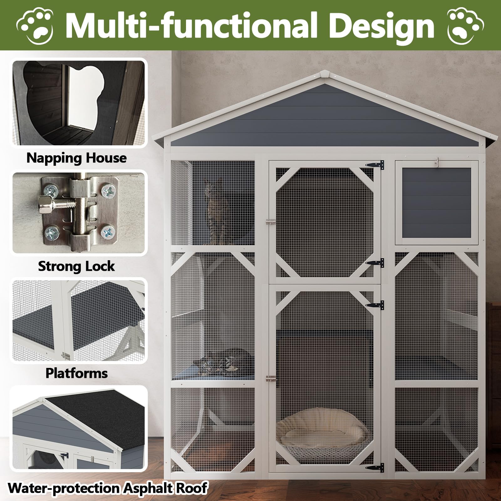 Pawhut Catio Outdoor Cat House Wooden Cat Enclosure W/ Bridge