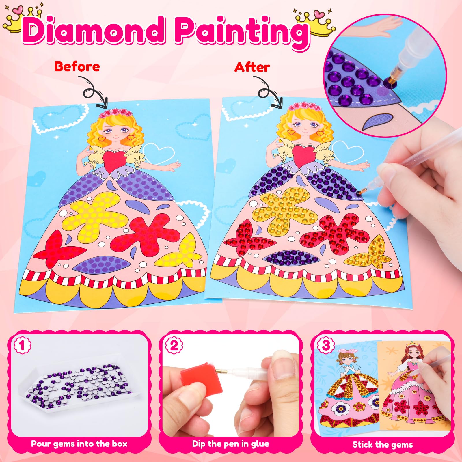 Ballery Bastelset Für Mädchen 4-8 Jahre – Mit Make-up, Stickern & Diamantmalerei