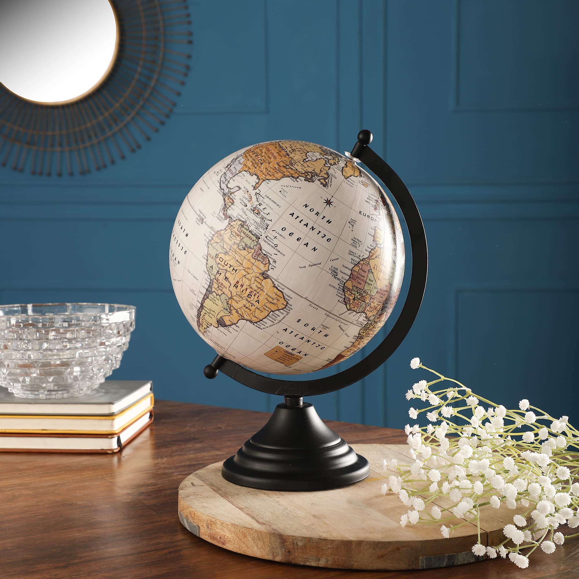 Photo 1 of Rely+ 8 Inch Decorative World Traveler Globe With Stand - Desktop Globe For Home Desk Table Office - Book Shelf Decor World Globe - 8" - Light Grey 8 Inch - Light Grey