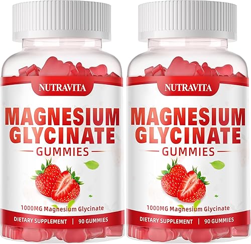 Gomitas de glicinato de magnesio 1000mg con L-treonato, suplemento de complejo quelado de magnesio y potasio con vitamina D, B6, CoQ10, calcio,