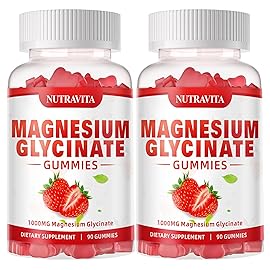 Magnesium Glycinate Gummies 1000mg with L-Threonate,Chelated Magnesium Potassium Complex Supplement with VitD, B6, CoQ10, Calcium,Supports for Memory, Calm, Mood - 180 Gummies Strawberry