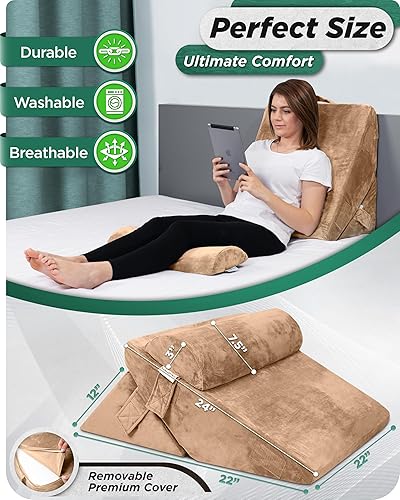 Miniatura 5 de Lunix LX6 3pcs Wedge Pillow Set – Bundle of 2 (Brown & Navy) – Adjustable Memory Foam Support for Back, Legs & Recovery – Bundle and Save 10%