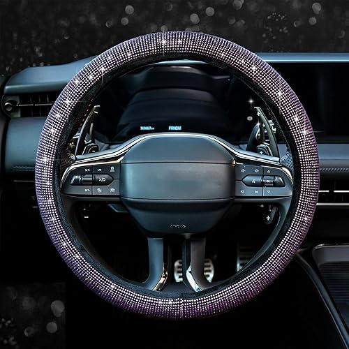 Miniatura 9 de Valleycomfy - Funda para volante de automóvil para mujer, diseño brillante de diamante, ajuste universal, 15.0pulgadas