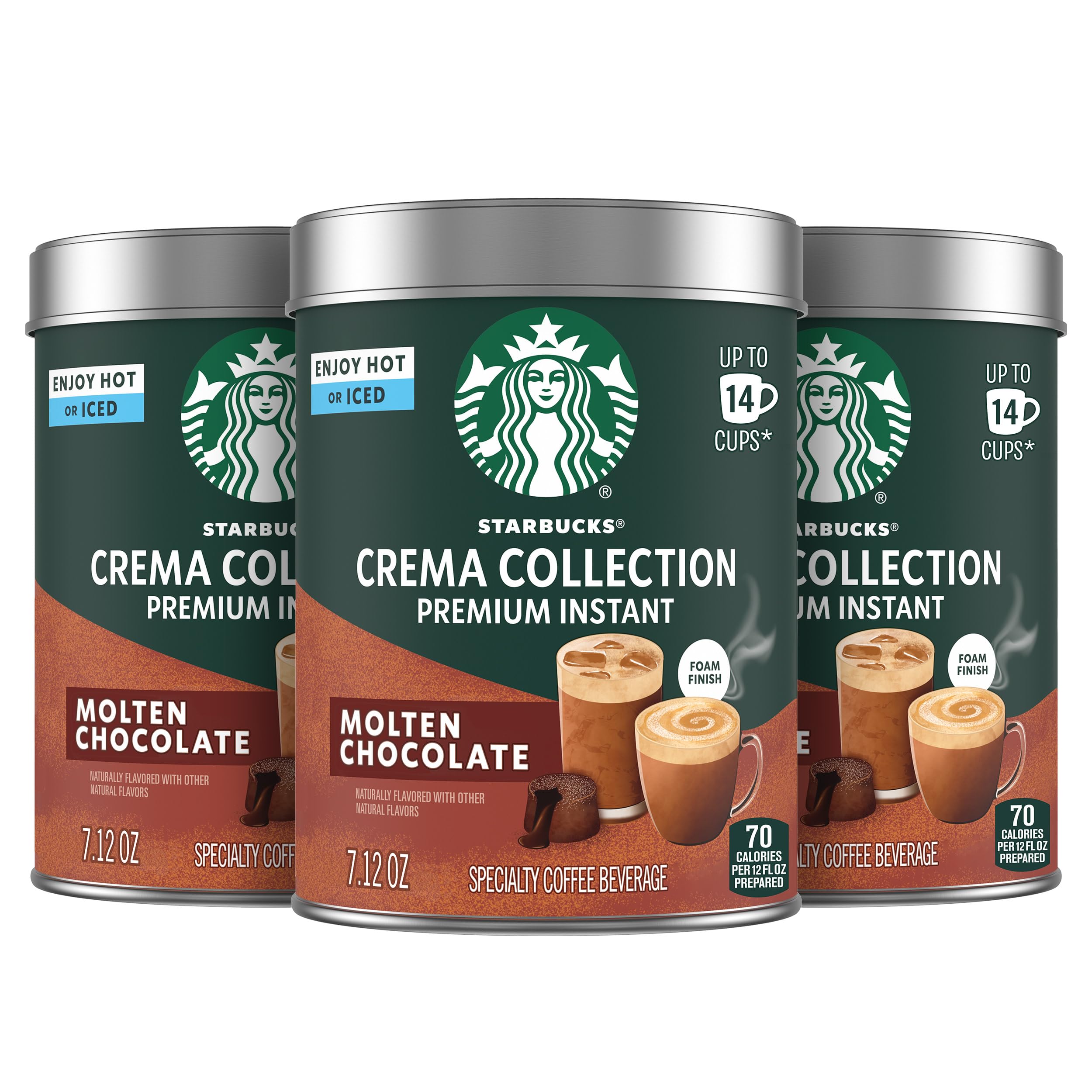 Starbucks Crema Collection Premium Instant Molten Chocolate Flavored Instant Coffee, 100% Arabica Beans, 3 Tins (7.12 Oz Each) 1.34 lb.