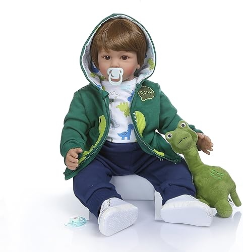 iCradle Muñecas de niño de 24 pulgadas Reborn de aspecto realista de silicona suave con peso de tela suave, cuerpo de bebé recién nacido con ropa de