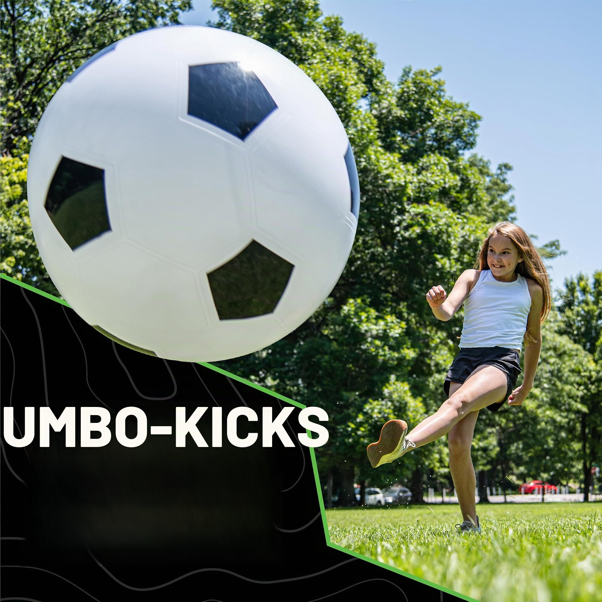 Jumbo-Fußball - Ø 76 cm - Riesen-Ball aus robustem Gummi, aufblasbar mit Handpumpe, Outdoor-Spielzeug für Kinder und Familie, ab 3 Jahren, Weiß, Schwarz, Extra groß