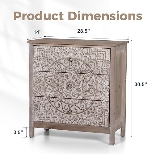 Miniatura 2 de MAISON ARTS Cómoda de 3 cajones para dormitorio, cómoda de madera de granja con patas de madera maciza, cómodas rústicas y cofres para sala de