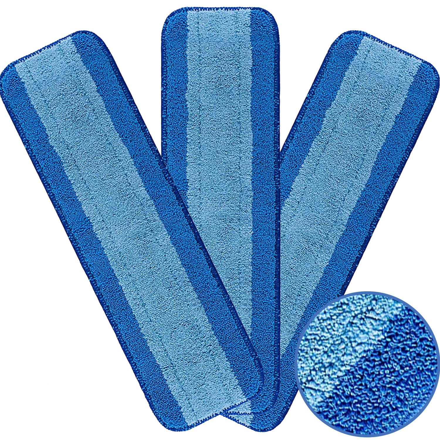 3 Pack Microfiber Mop Pads, 18 Inch Reusable & Washable Cleaning Replacements Pads for Bona Spray Mop, Blue