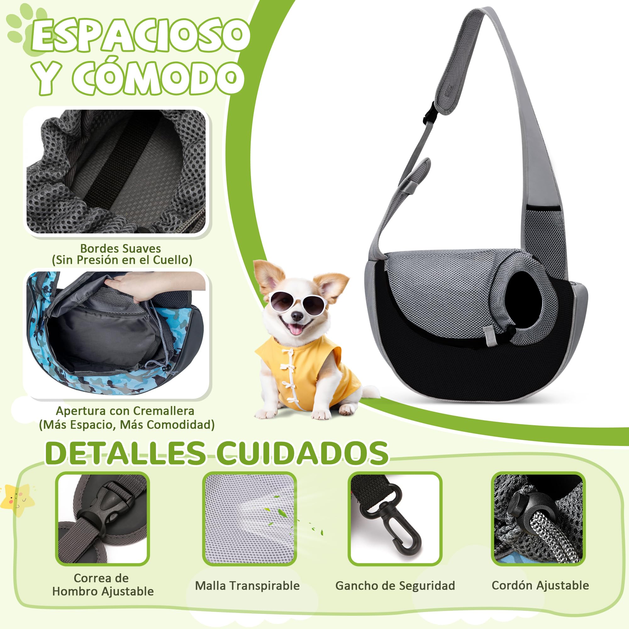 ALLSOPETS Transportín Bandolera para Perros y Gatos, Bolsa de Transporte Mascotas Pequeñas, Bolsa de Transporte para Viajes, Paseos y Visitas al Veterinario (Negro Clásico, S)