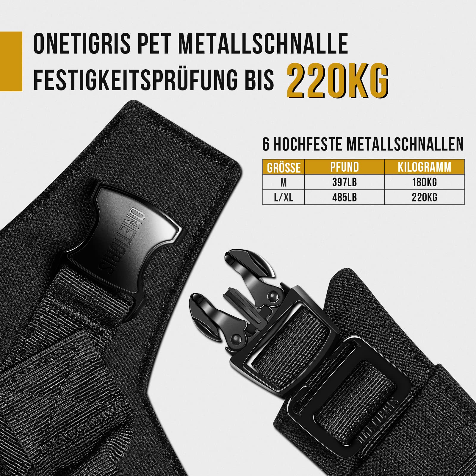OneTigris X Armor Taktisches Hundegeschirr, Sicherheitsgeschirr mit Vollmetallschnalle und D-Ring, Hochpräzises Laserschneiden, Brustgeschirr mit 2 Griffe Hundeweste für Große/Mittlere Hunde