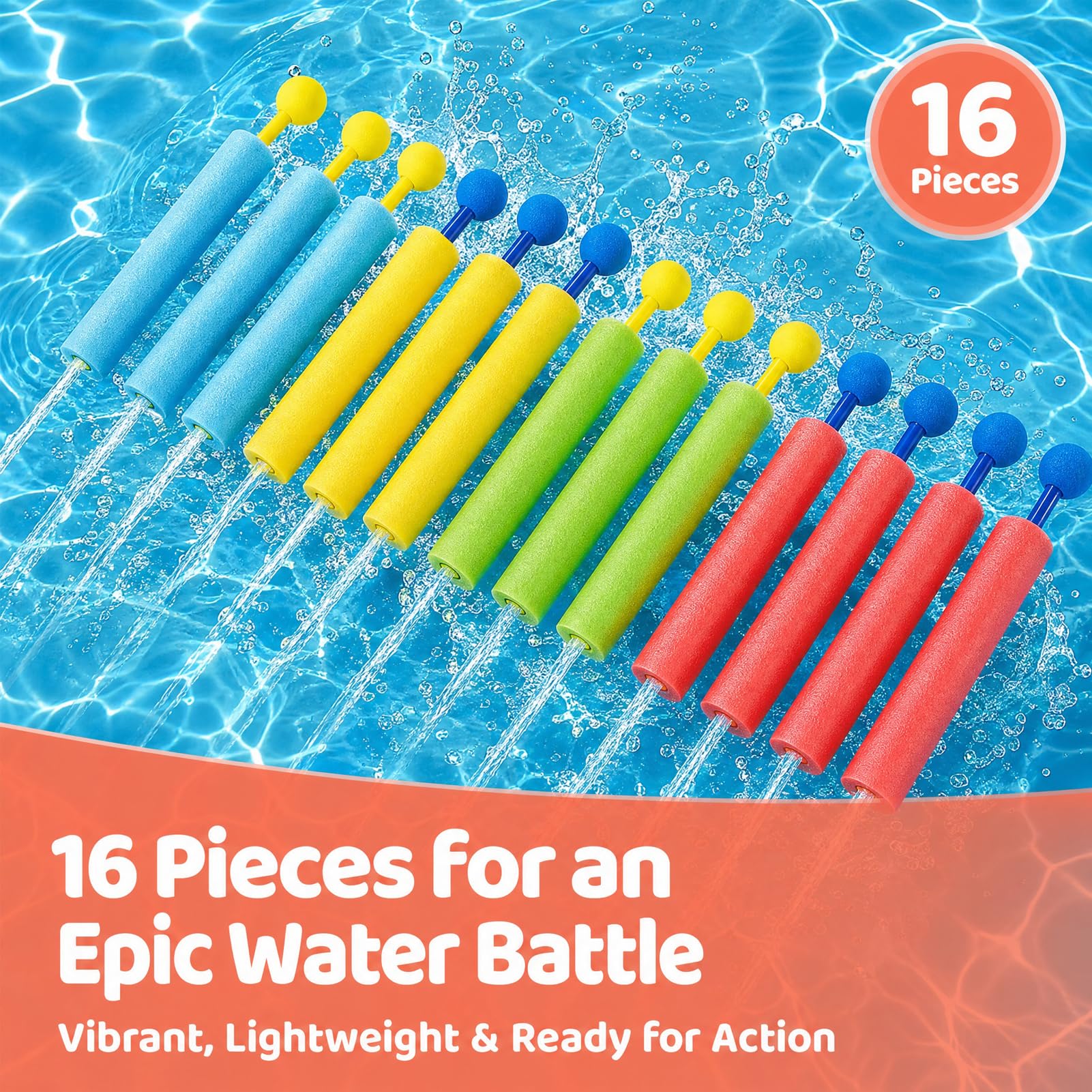 Pistolas de Agua de Espuma para Niños, Pack de 16 Mini Juguetes Acuáticos, Juguetes de Piscina para Niños y Niñas, Juguetes de Verano para Playa, Jardín y Fiesta Infantil