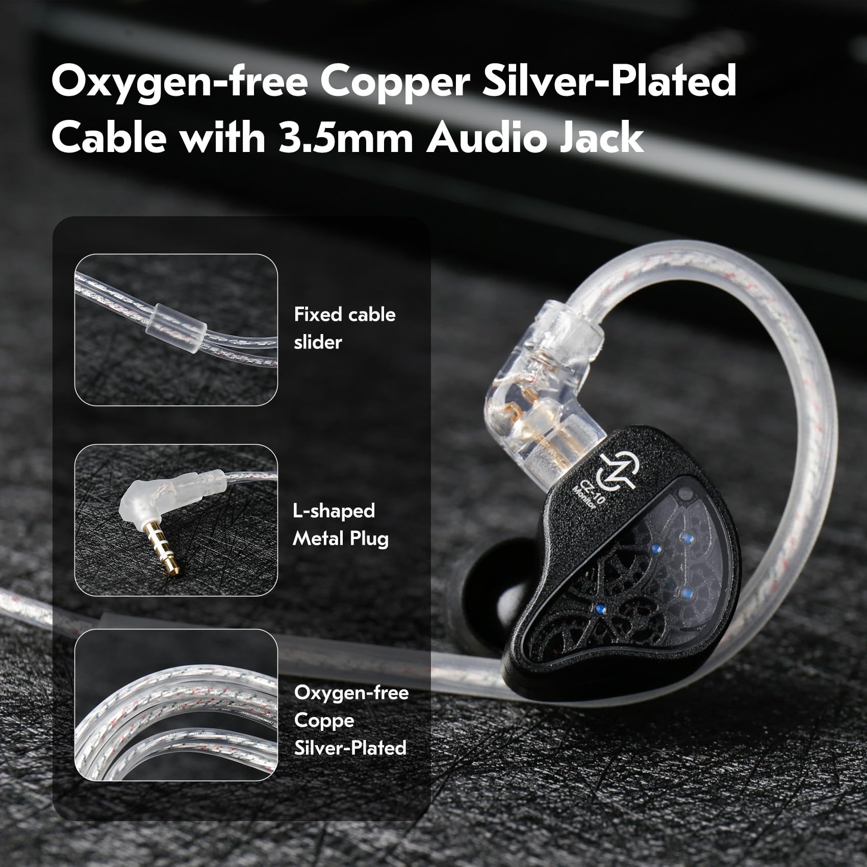 CCZ CZ10 - Auriculares intraurales con monitor de oído, 4BA+1DD, auriculares híbridos para juegos, IEM de alta resolución para músico cantante de juegos, auriculares con cable HiFi con cancelación de