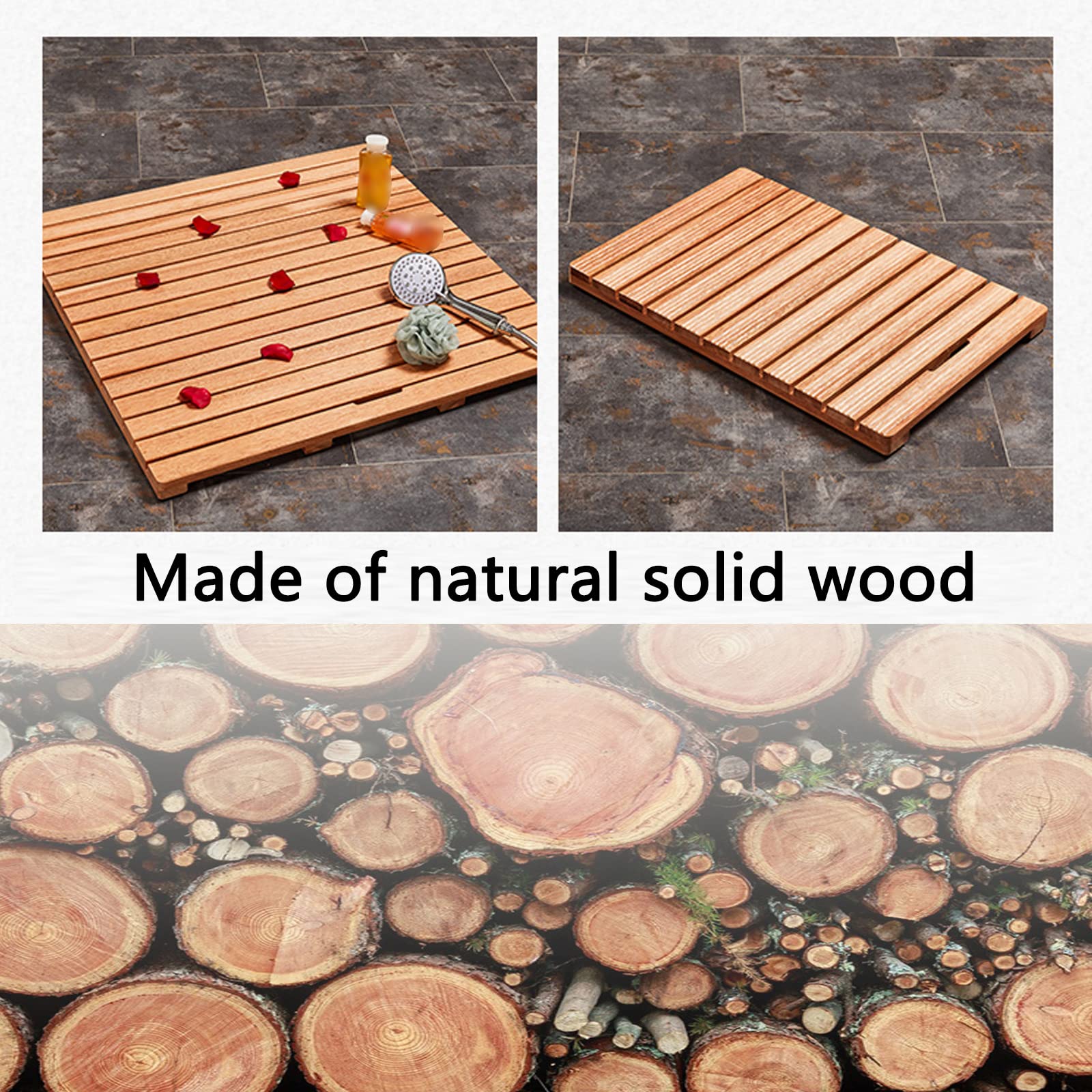 Tarima de Ducha, Alfombrilla de Ducha Clásica,Pedal Suelo Estera,Estera Antideslizante,Tarima de Madera,para Uso en Interiores o Exteriores (100x65cm/39x25.6in)