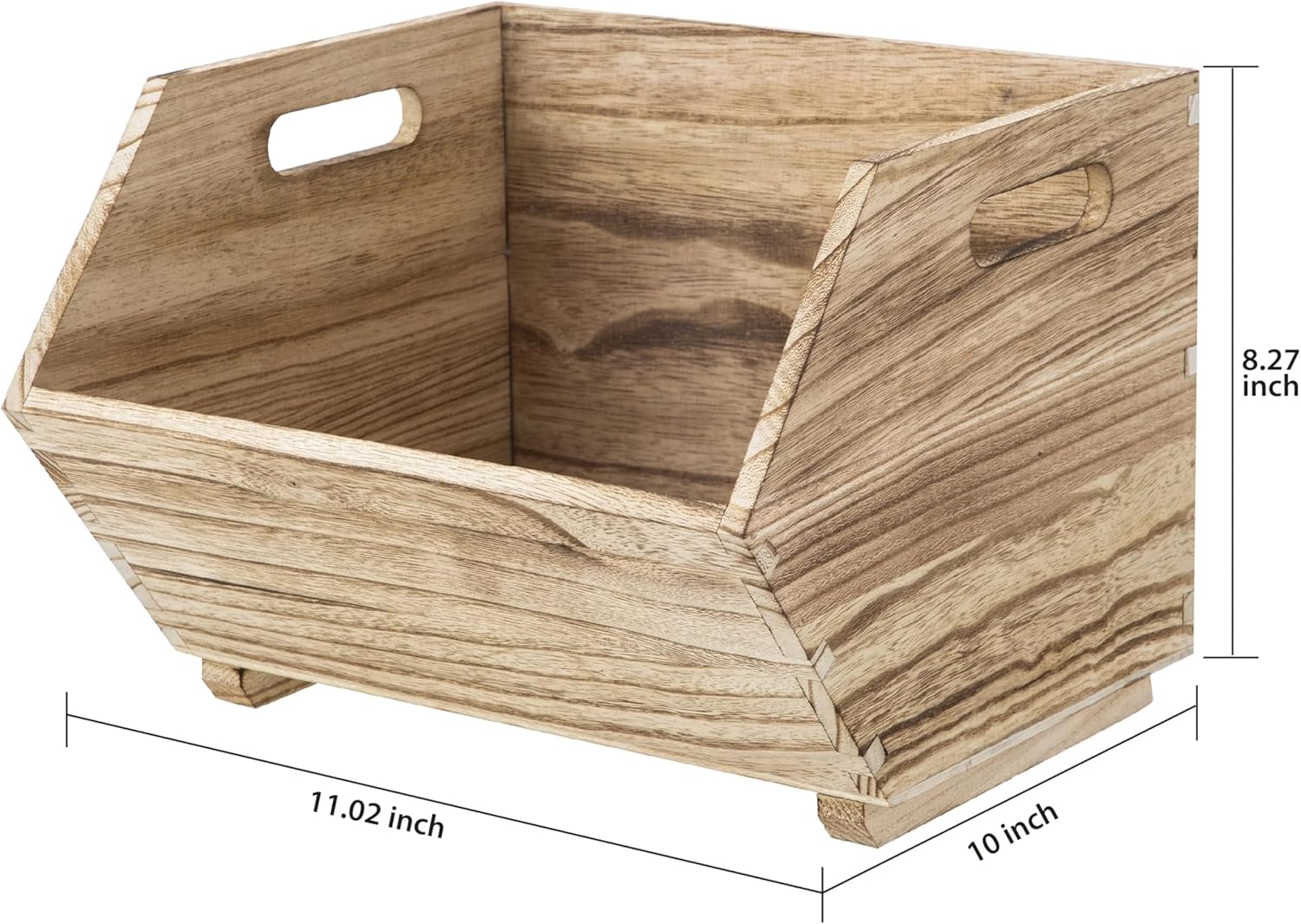 2-Piece Natural Wood Storage Bins - Open Front Stackable Decorative Organizer Baskets for Home Organization, Shelves, Closets & Pantries