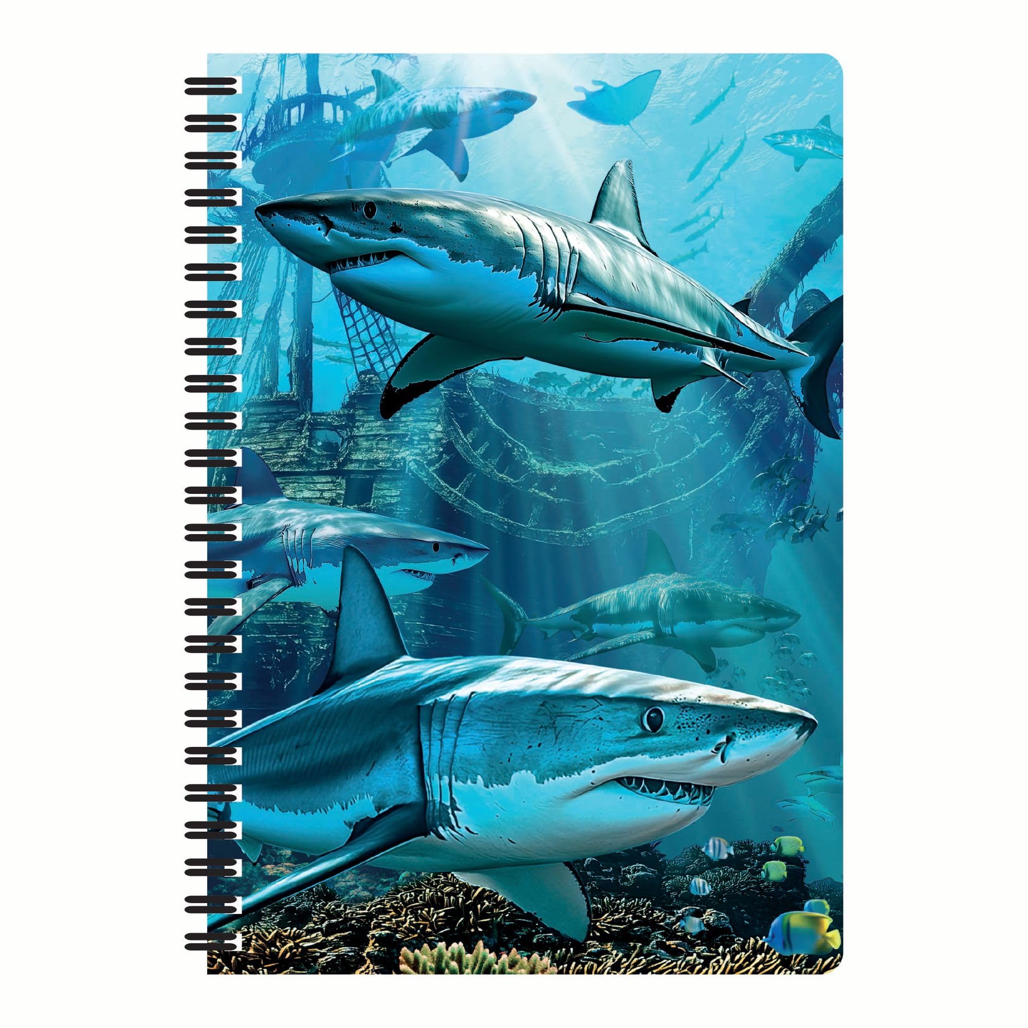 3D LiveLife Notebooks - Shark Wreck from Deluxebase. Lined 21cm x 14.5cm A5 Notepad. 80 Page Spiral Bound Notebook with Lenticular Shark Cover. Wild Animal Journal for Women and Men. — image 1