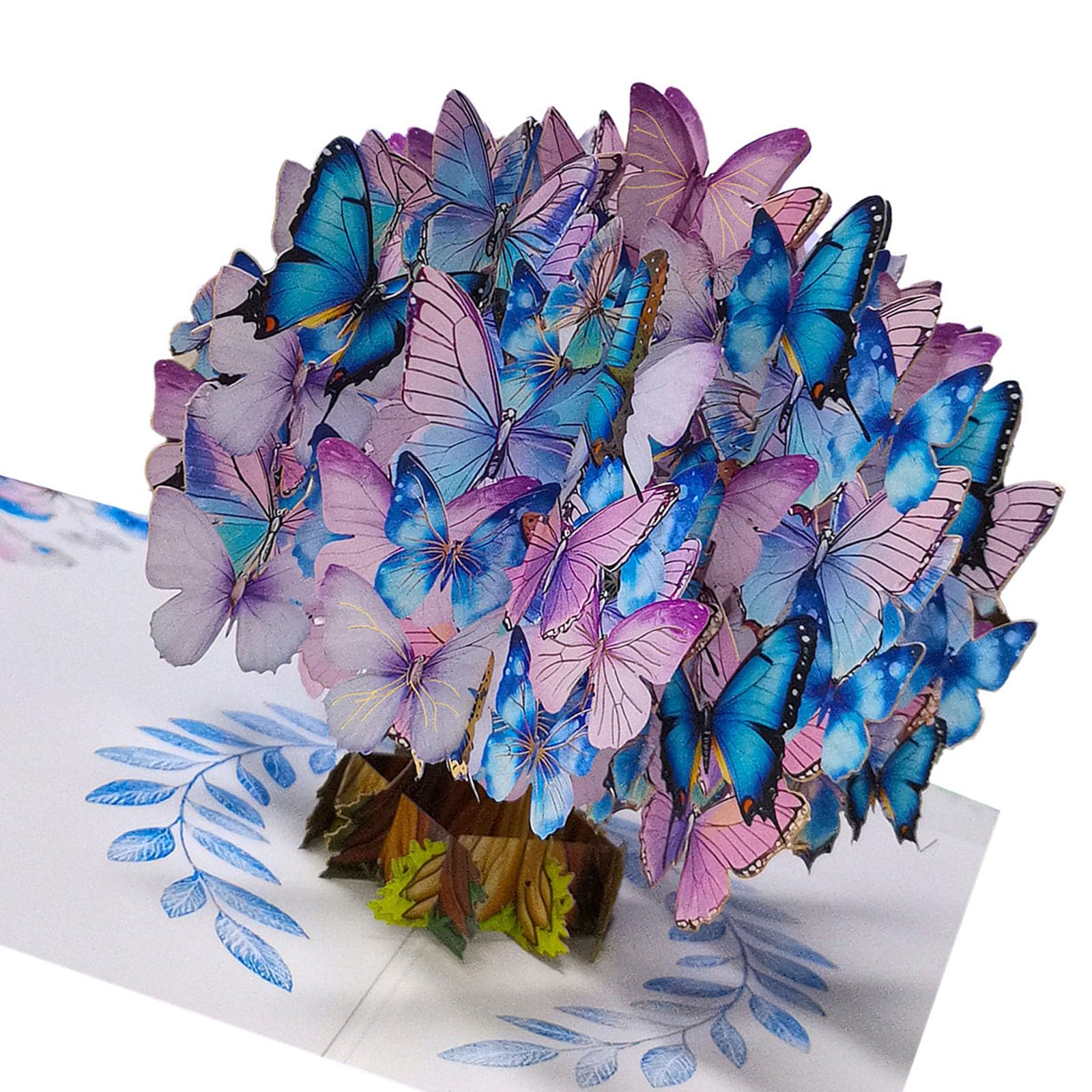 Osniyaw Butterfly Blue Filigree Precise Engraved Greeting Card With 3D Butterfly Tree Motifs For Birthday For Memorable Celebrations, Butterfly Tree