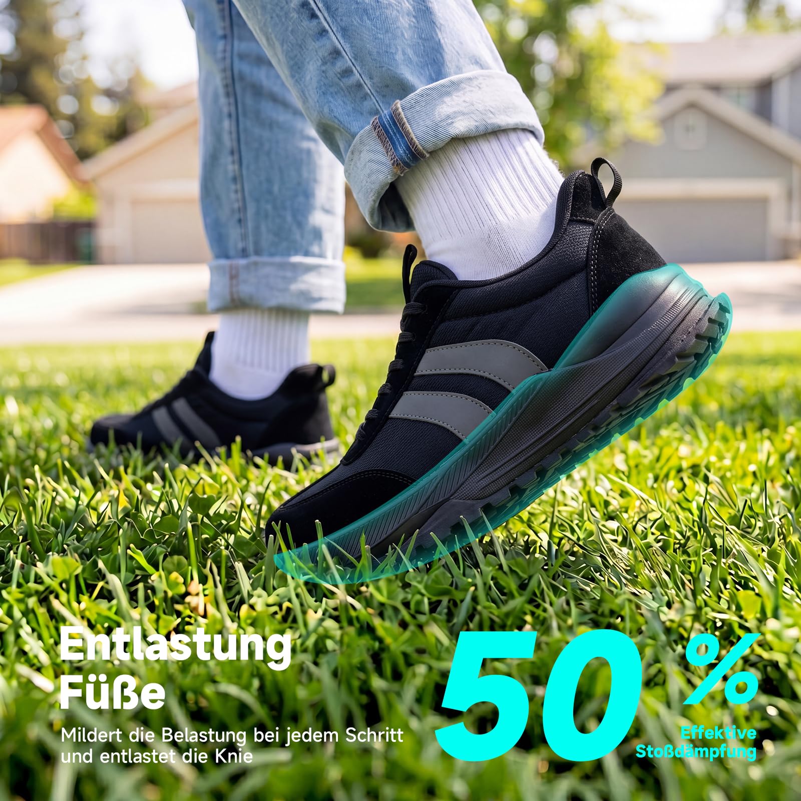 Sosenfer Męskie szerokie buty typu sneaker, szerokie noski, amortyzacja, buty sportowe, oddychające, siateczkowe, lekkie, antypoślizgowe buty do chodzenia dla szerokich stóp
