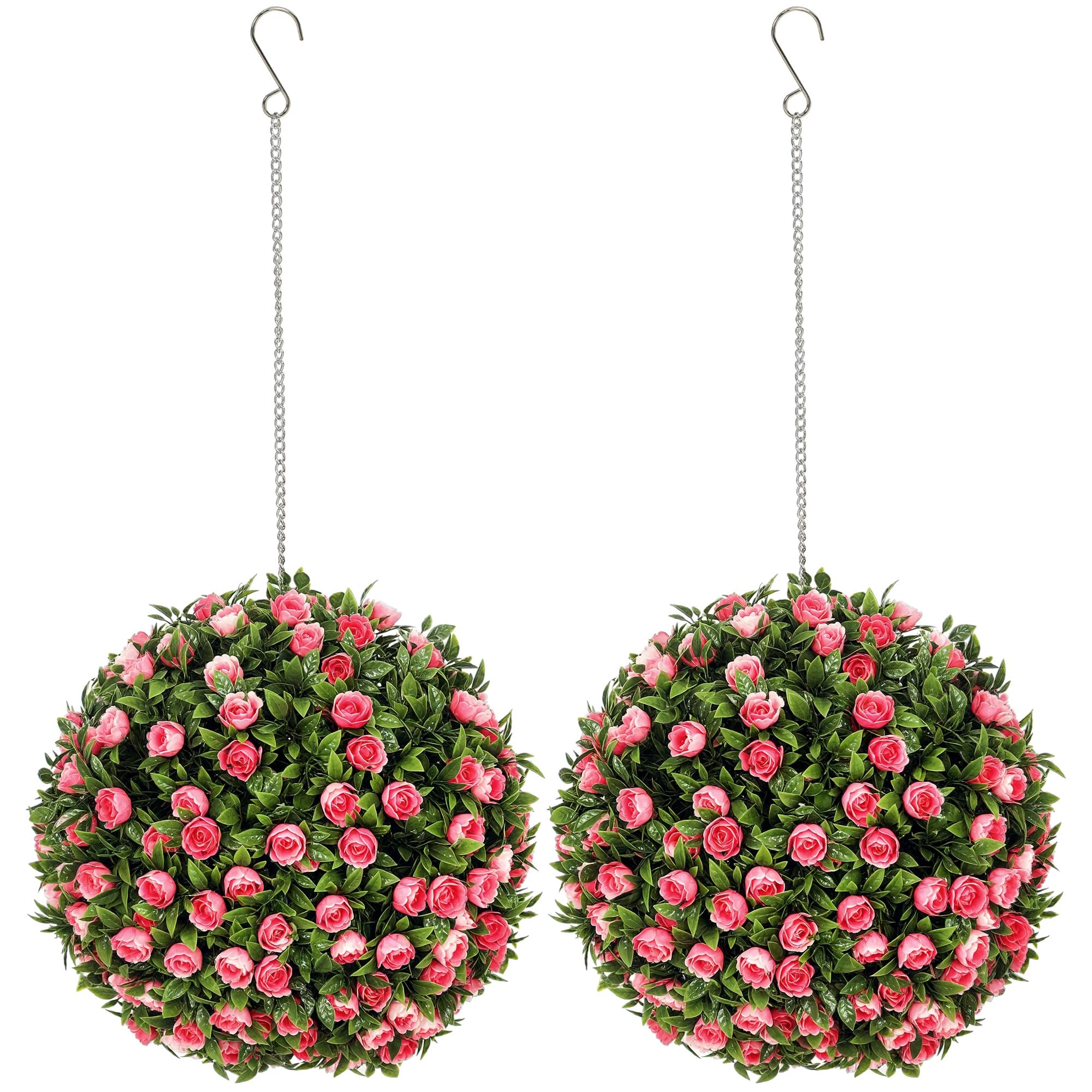 Homcom Pink Set Of 2 Decorative Artificial Plants Topiary Rose Balls 28Cm