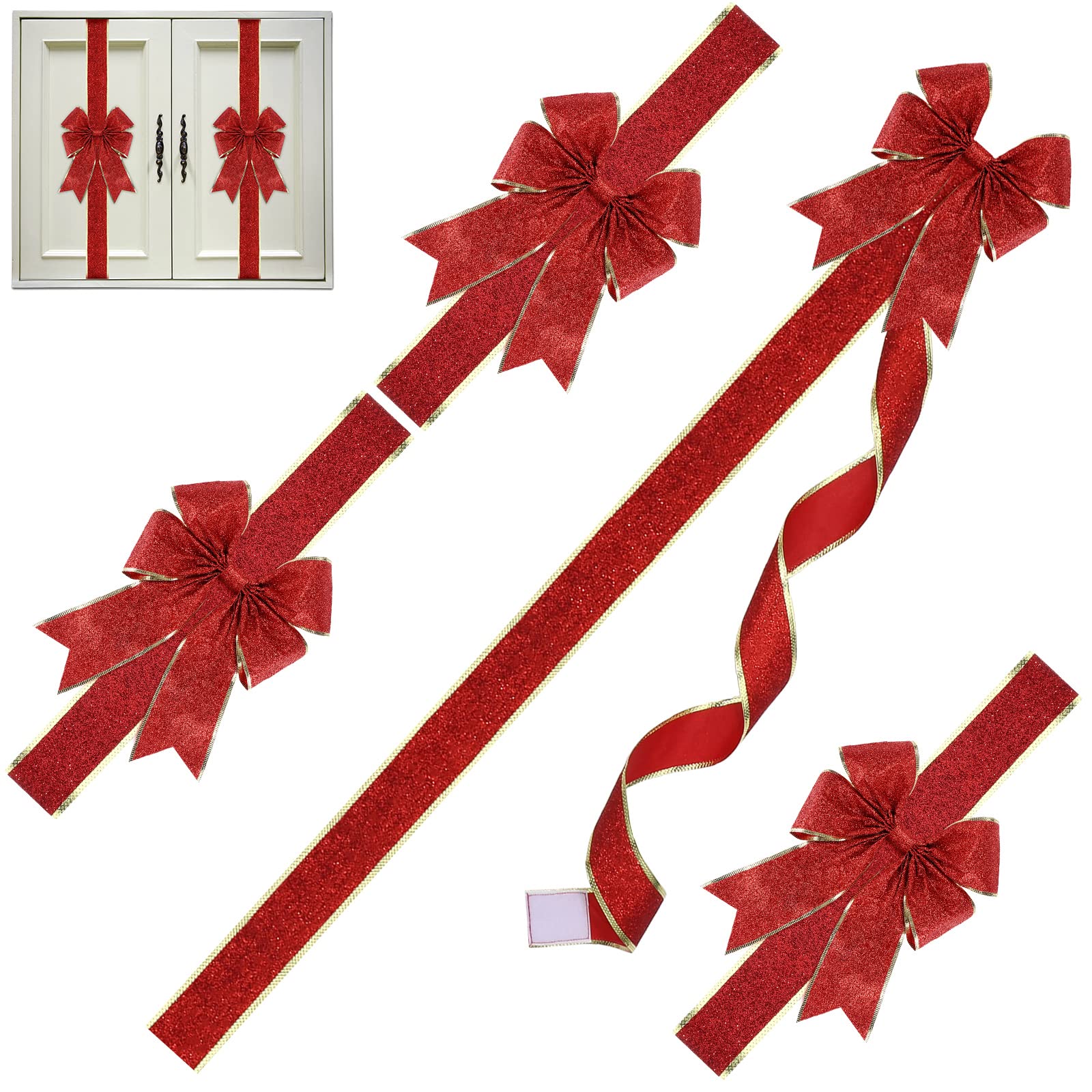 Lazos navideños rojos con borde de cable maleable para armarios de cocina